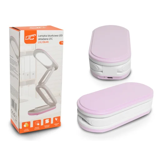 Összecsukható LED asztali lámpa 10W, 3000/4500/6000K, 1200mAh, rózsaszín, LTC - 1