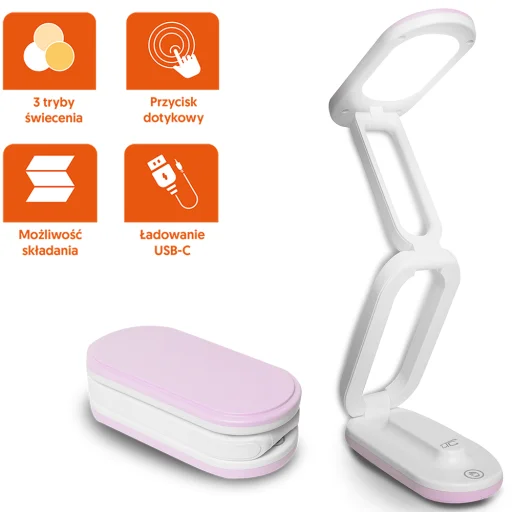 Összecsukható LED asztali lámpa 10W, 3000/4500/6000K, 1200mAh, rózsaszín, LTC - 2