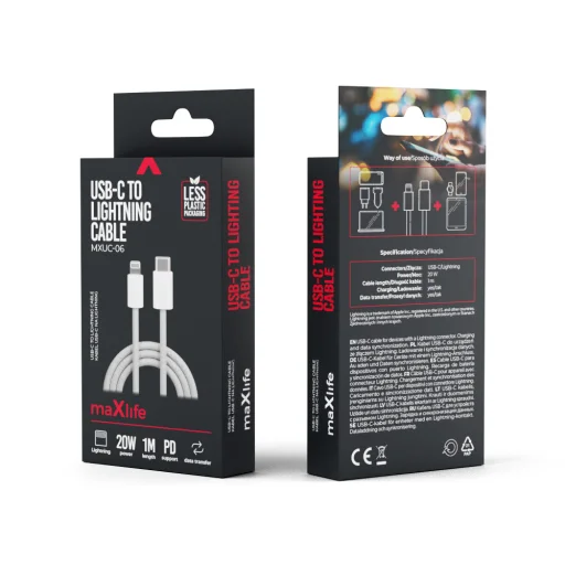 Maxlife MXUC-06 kábel USB-C - Lightning 1,0 m 20W szürke nylon - 7
