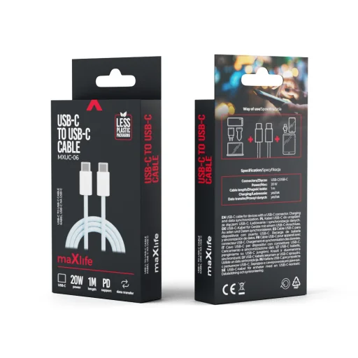 Maxlife MXUC-06 kábel USB-C - USB-C 1,0 m 20W kék nylon - 6