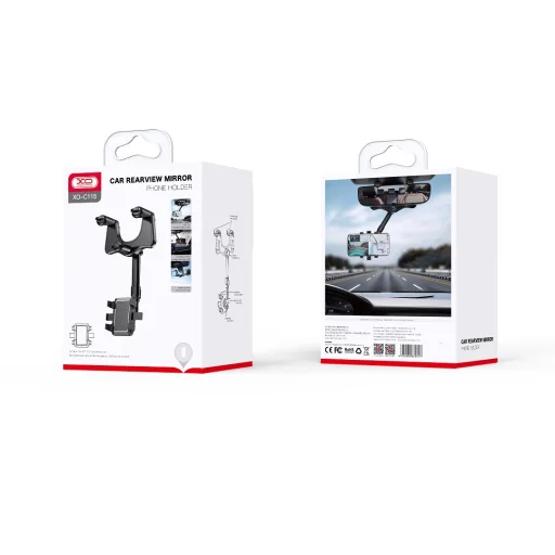 XO autós telefontartó C115 fekete visszapillantó tükörhöz - 3
