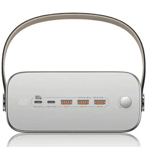 Powerbank 80000mAh 130W 2C+3A QC3.0+PD Gyors Töltés USAMS beige/beige STXLOGTC02 (US-CD196) + USB-C-USB-C kábel 100W 2m - 3