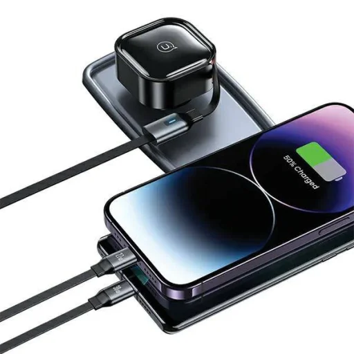 30W Autós Töltő Behúzható Kábellel USB-C + Lightning PD Gyors Töltés USAMS C41 CC219CC01 (US-CC219) fekete - 4