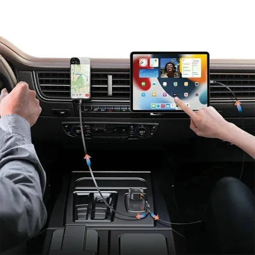 30W Autós Töltő Behúzható Kábellel USB-C + Lightning PD Gyors Töltés USAMS C41 CC219CC01 (US-CC219) fekete - 7