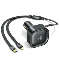 30W autós töltő visszahúzható kábellel 2x USB-C PD gyors töltés USAMS C41 CC220CC01 fekete tok