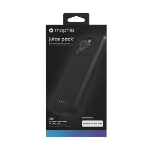 Mophie Juice Pack tok iPhone 15 Pro Max-hoz beépített 3000 mAh-s power bankkal - fekete - 1