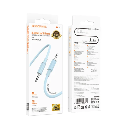 Borofone Cable BL21 Lemon - jack 3,5mm to jack 3,5mm - 1 méter kék - 6