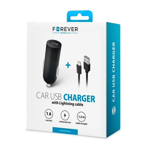 Forever M02 autós töltő 1x USB 1A fekete + Lightning kábel - 7