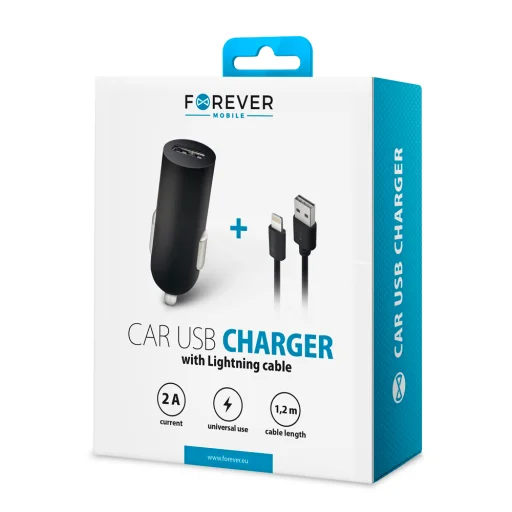 Forever M02 autós töltő 1x USB 2A fekete + Lightning kábel - 8