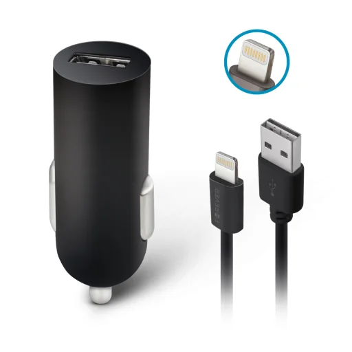 Forever M02 autós töltő 1x USB 2A fekete + Lightning kábel - 1