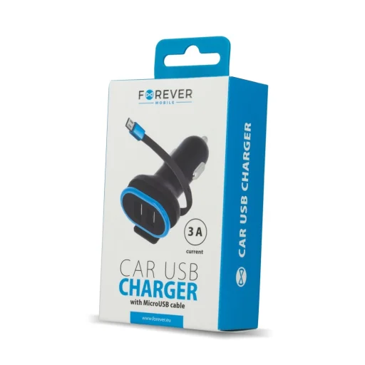 Forever CC-02 autós töltő 2x USB 3A fekete microUSB kábellel 0,2 m - 3