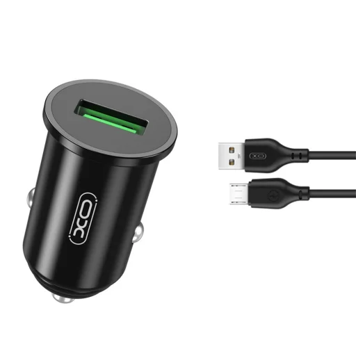 XO autós töltő TZ12 QC 3.0 18W 1x USB fekete + microUSB kábel - 1