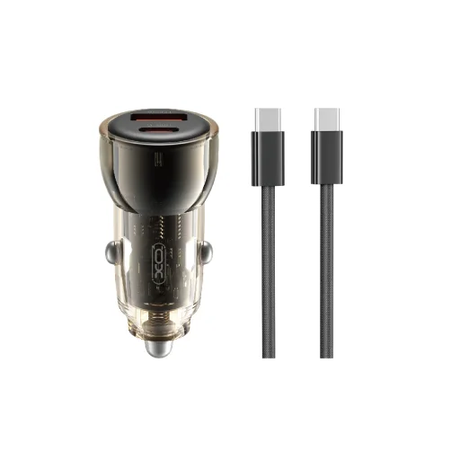 XO autós töltő CC60 60W 1x USB 1x USB-C fekete + USB-C - USB-C kábel - 1