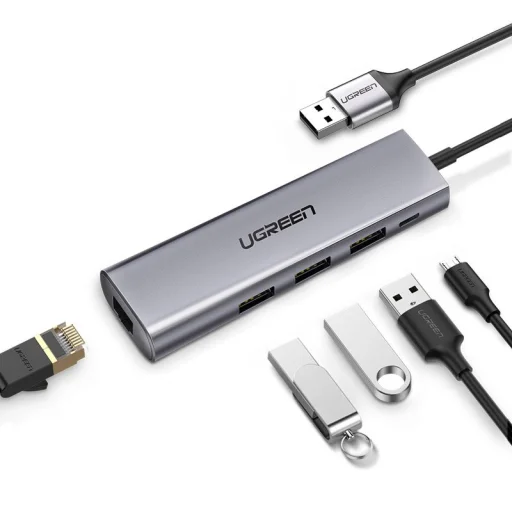 Ugreen multifunkciós HUB 3x USB 3.2 Gen 1 (SuperSpeed USB 5 Gbps) / RJ45 Ethernet 1000 Mbps Gigabit szürke (60812 CM266) - 2