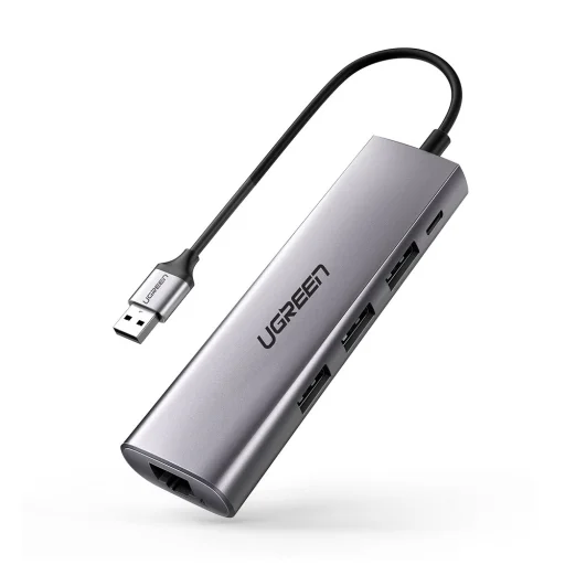 Ugreen multifunkciós HUB 3x USB 3.2 Gen 1 (SuperSpeed USB 5 Gbps) / RJ45 Ethernet 1000 Mbps Gigabit szürke (60812 CM266) - 1