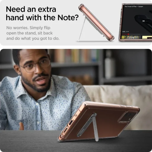 Spigen hybrid S tok Samsung Note 20 kihajtható támasszal crystal clear színben - 5