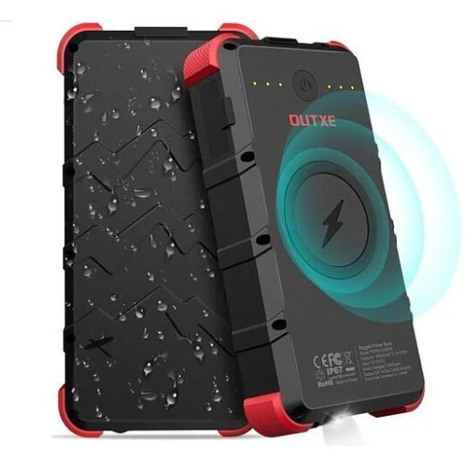 OUTXE W20 vízálló 20000 mAh powerbank vezeték nélküli töltéssel fekete/piros Napelem NÉLKÜL - 1