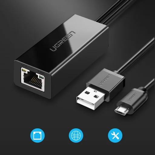 Ugreen külső hálózati adapter USB 100Mbps Chromecasthez 1m kábellel fekete (30985) - 2