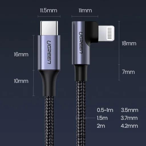 Ugreen MFI Elbow döntött USB Type C - Lightning kábel PD 3A 1,5m szürke (60764 US305) - 15