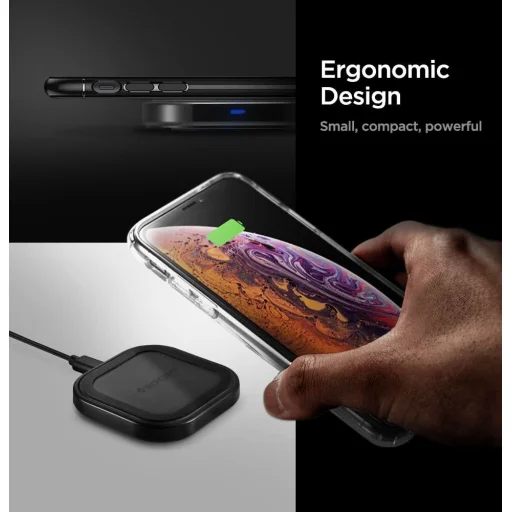 Spigen Essential F309W vezeték nélküli Qi gyorstöltő 10W Fekete (000CH26041) - 2