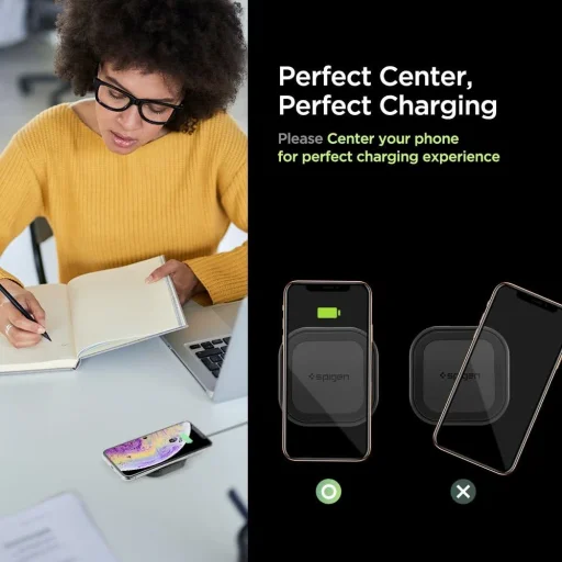 Spigen Essential F309W vezeték nélküli Qi gyorstöltő 10W Fekete (000CH26041) - 3