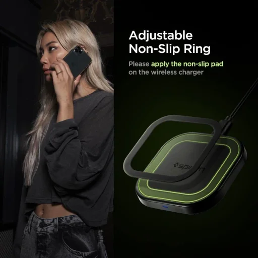 Spigen Essential F309W vezeték nélküli Qi gyorstöltő 10W Fekete (000CH26041) - 4