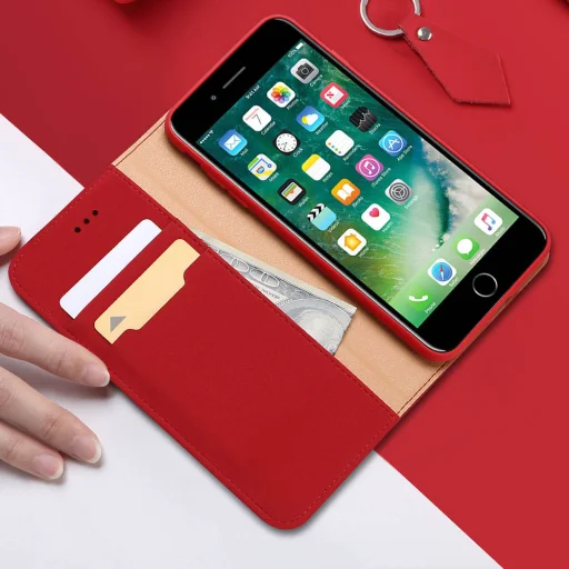 iPhone 7/8/SE 2020/SE 2022 DUX DUCIS Wish valódi bőr fliptok piros - 5