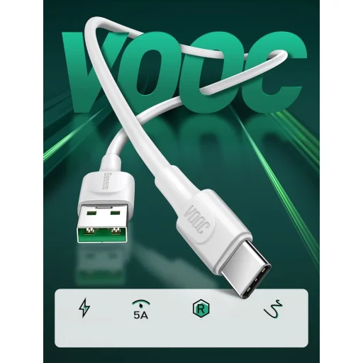 Baseus USB - USB Type C kábel VOOC Quick Charge 3.0 5 A 1m fekete (CATSW-F01) - 7