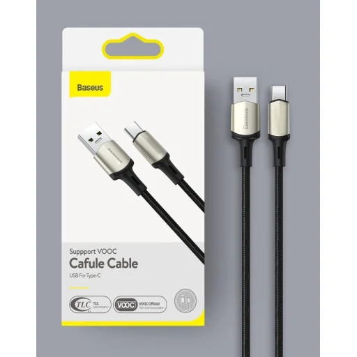 Baseus Cafule Nylon harisnyázott USB/USB-Type C kábel VOOC QC 3.0 5A 2m fekete (CATKLF-VB01) - 19