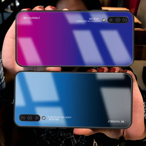 Gradient 9H üveghátlapú tok szilikon kerettel Samsung A50 pink/lila - 9
