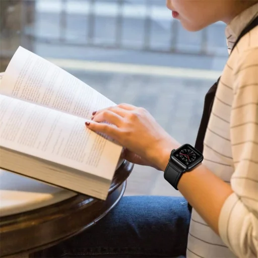 TECH-PROTECT BŐR ÓRASZÍJ APPLE WATCH 4/5/6/7/8/SE/Ultra (42/44/45/49mm) FEKETE - 5