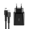 Baseus hálózati gyorstöltő adapter USB Type-C Power Delivery 18 W 3 A + USB Type-C - Lightning kábel 2,4 A 1m fekete (TZCCFS-X01) thumbnail