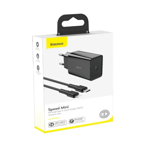 Baseus hálózati gyorstöltő adapter USB Type-C Power Delivery 18 W 3 A + USB Type-C - Lightning kábel 2,4 A 1m fekete (TZCCFS-X01) - 6