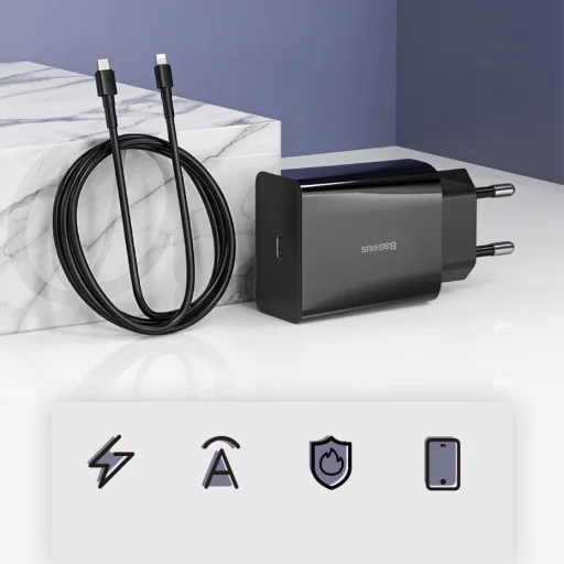Baseus hálózati gyorstöltő adapter USB Type-C Power Delivery 18 W 3 A + USB Type-C - Lightning kábel 2,4 A 1m fekete (TZCCFS-X01) - 9