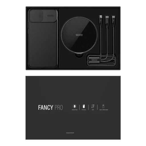 Vezeték nélküli töltő+ iPhone 11 Pro tok + 3in1 kábel fekete Nillkin Fancy Pro ajándékszett - 9