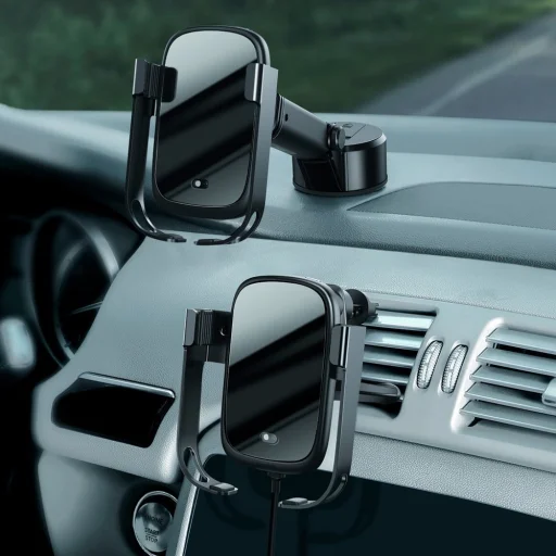 Baseus Rock Solid autós telefontartó elektromos zárhatósággal + 10 Qi vezeték nélküli töltéssel + szivargyújtós töltővel + USB kábellel fekete - 9