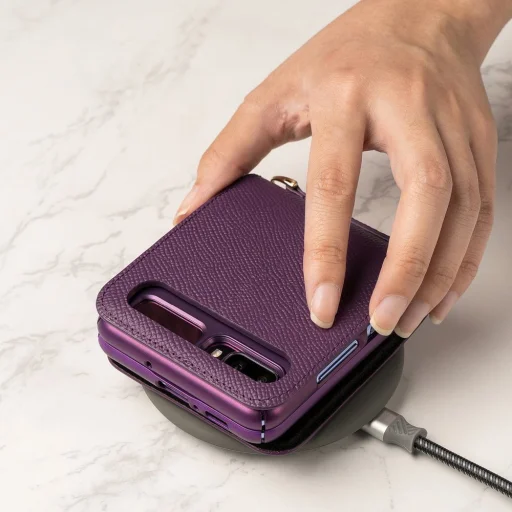 Samsung Galaxy Z Flip Ringke Folio Signature valódi bőr tok vállpánttal fekete (FOSG0001) - 5