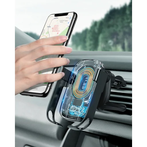 Baseus Rock Solid autós telefontartó elektromos zárhatósággal + 10 Qi vezeték nélküli töltéssel + szivargyújtós töltővel + USB kábellel fekete - 15