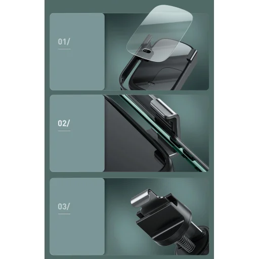 Baseus Rock Solid autós telefontartó elektromos zárhatósággal + 10 Qi vezeték nélküli töltéssel + szivargyújtós töltővel + USB kábellel fekete - 23