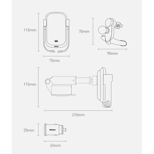 Baseus Rock Solid autós telefontartó elektromos zárhatósággal + 10 Qi vezeték nélküli töltéssel + szivargyújtós töltővel + USB kábellel fekete - 22