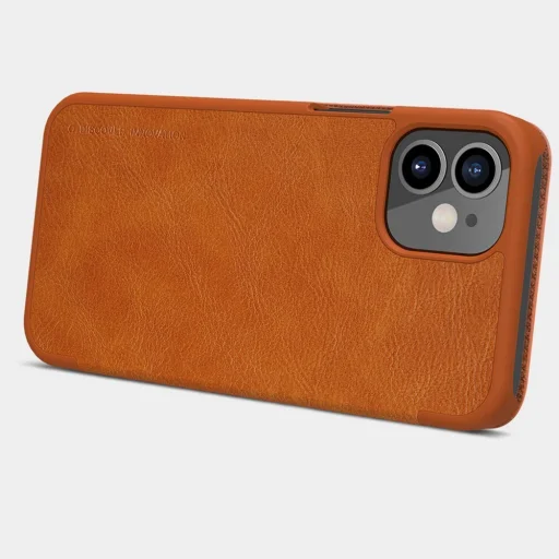 iPhone 12 mini Nillkin Qin bőr fliptok barna - 4