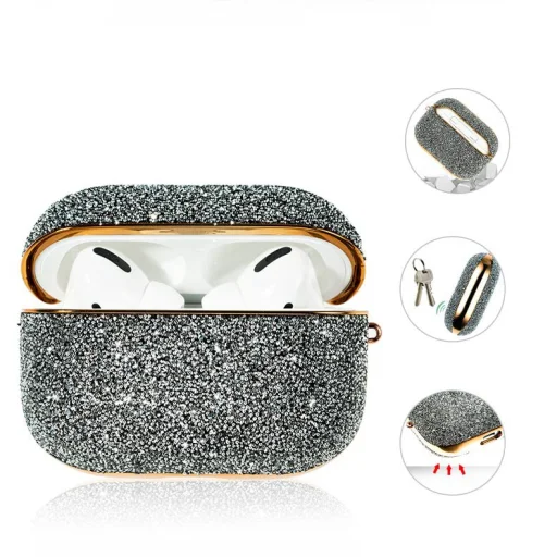Kingxbar Crystal Fabric flitteres tok AirPods Pro 1/2 ezüst - 3
