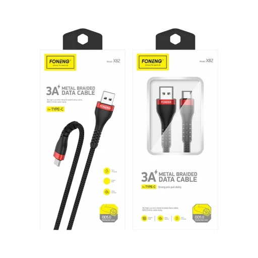 Foneng Kábel X82 - USB to Type C - 3A 1 méter fekete - 5