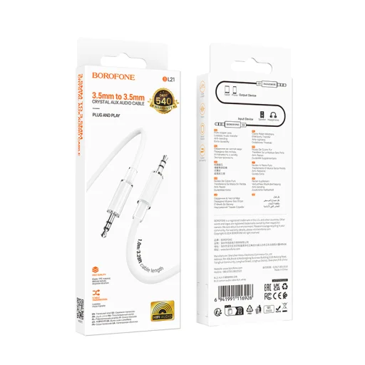 Borofone kábel BL21 Lemon - jack 3,5mm - jack 3,5mm - 1 méter fehér - 5