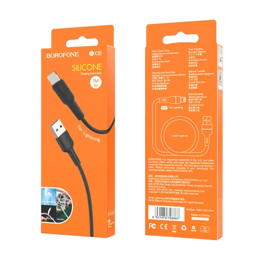 Borofone Kábel BX30 Szilikon - USB - Lightning - 2,4A 1 méter fekete - 6