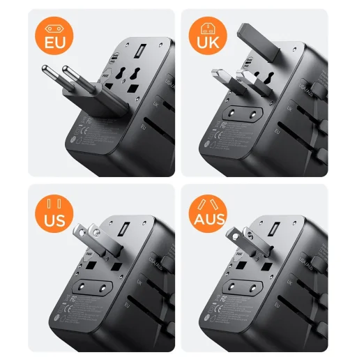 Joyroom JR-TCW02 65W utazó adapter univerzális EU/US/JP/AU/UK/CN - Fekete - 12
