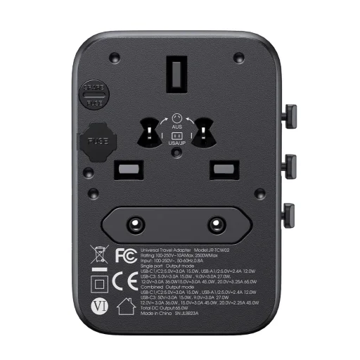 Joyroom JR-TCW02 65W utazó adapter univerzális EU/US/JP/AU/UK/CN - Fekete - 4