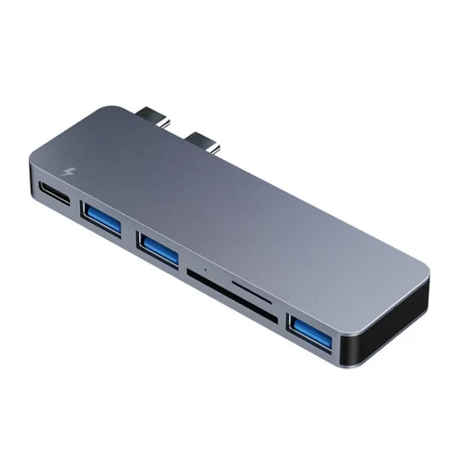 Hub 6w2 RayCue 2x USB-C Thunderbolt 3 + 3x USB-A 3.0 5Gbps + SD/TF 2.0 (szürke) - 3