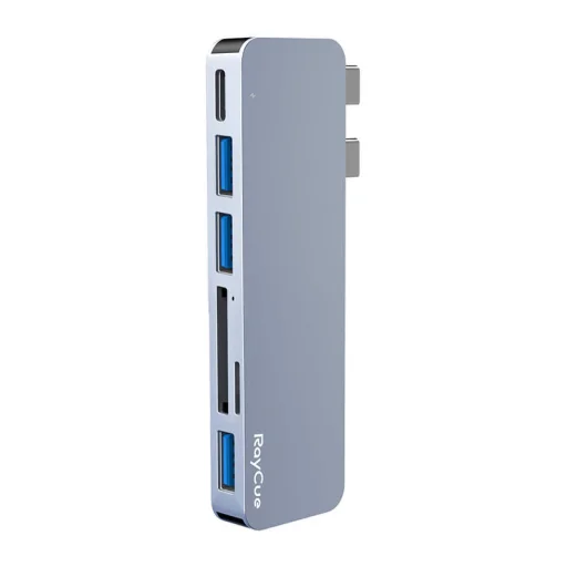 Hub 6w2 RayCue 2x USB-C Thunderbolt 3 + 3x USB-A 3.0 5Gbps + SD/TF 2.0 (szürke) - 1