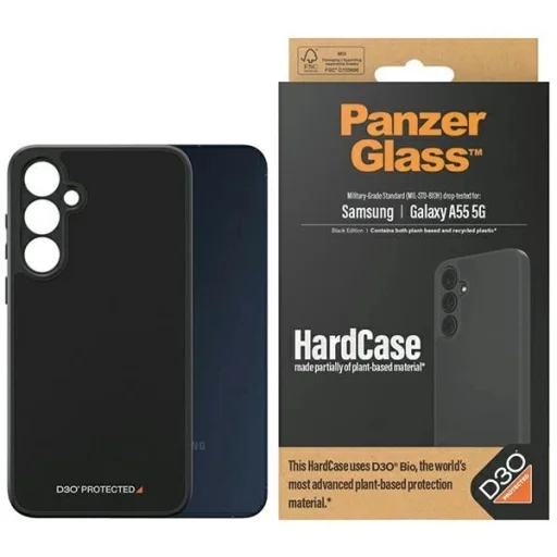 PanzerGlass HardCase D3O® Bio és katonai szintű tanúsítvánnyal Samsung Galaxy A55 5G tok - Átlátszó és Fekete - 1